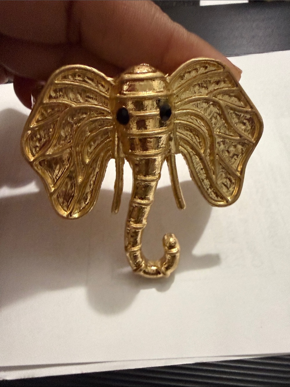 Gold Elephant Head Bracelet with Black Eyes